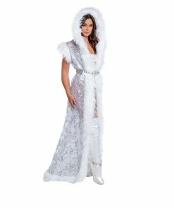 J-Valentine, Inc CH305 - Fur Trimmed Sequin Mesh Hooded Duster OUTERWEAR 14 J-Valentine, Inc CH305 - Fur Trimmed Sequin Mesh Hooded Duster OUTERWEAR
