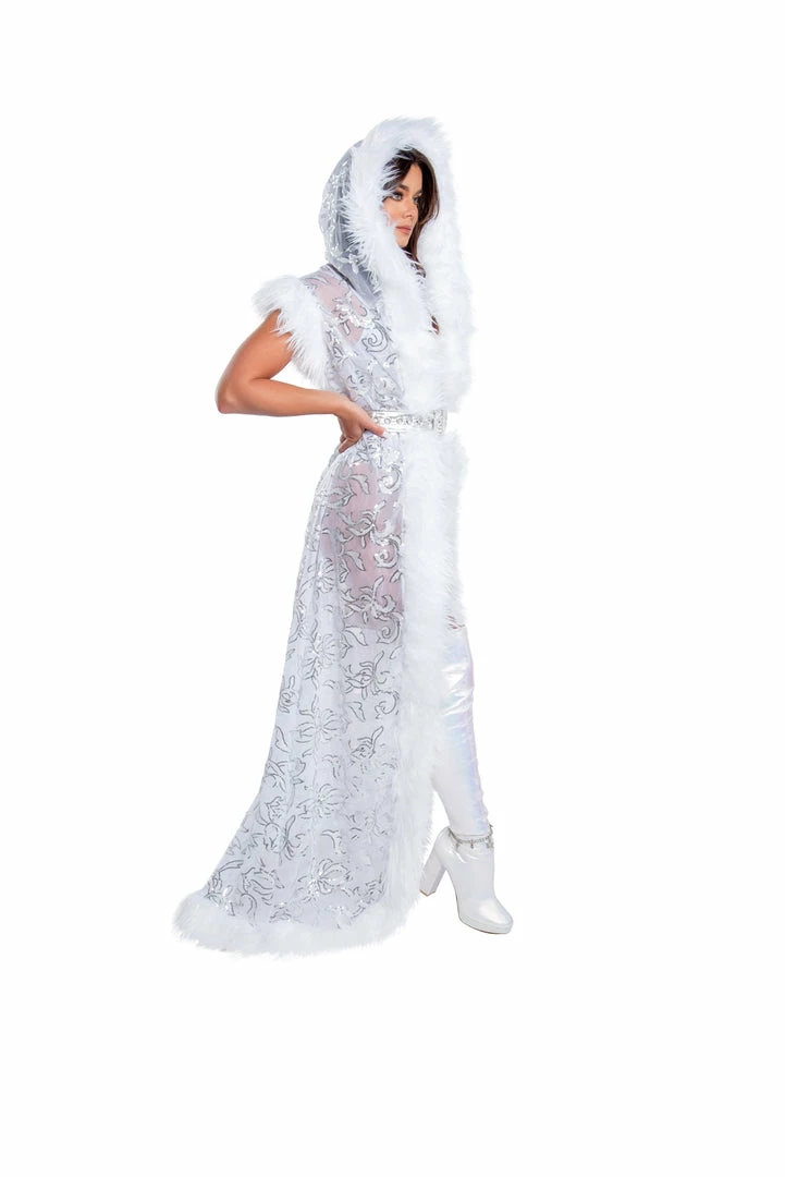 J-Valentine, Inc CH305 - Fur Trimmed Sequin Mesh Hooded Duster OUTERWEAR 9 J-Valentine, Inc CH305 - Fur Trimmed Sequin Mesh Hooded Duster OUTERWEAR