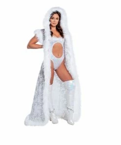 J-Valentine, Inc CH305 - Fur Trimmed Sequin Mesh Hooded Duster OUTERWEAR 12 J-Valentine, Inc CH305 - Fur Trimmed Sequin Mesh Hooded Duster OUTERWEAR