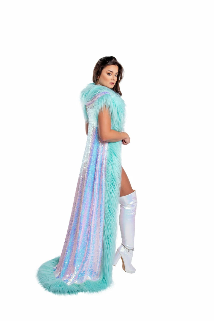 J-Valentine, Inc OUTERWEAR CH308 - Fur Trimmed Holographic Sequin Mesh Duster 4 J-Valentine, Inc OUTERWEAR CH308 - Fur Trimmed Holographic Sequin Mesh Duster