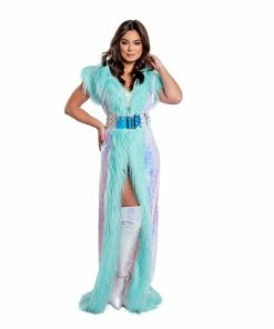 J-Valentine, Inc OUTERWEAR CH308 - Fur Trimmed Holographic Sequin Mesh Duster 8 J-Valentine, Inc OUTERWEAR CH308 - Fur Trimmed Holographic Sequin Mesh Duster