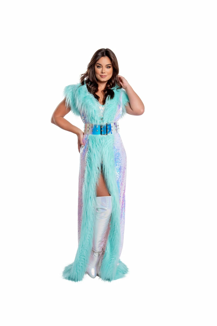 J-Valentine, Inc OUTERWEAR CH308 - Fur Trimmed Holographic Sequin Mesh Duster 5 J-Valentine, Inc OUTERWEAR CH308 - Fur Trimmed Holographic Sequin Mesh Duster