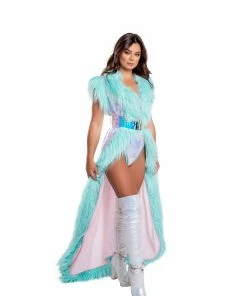 J-Valentine, Inc OUTERWEAR CH308 - Fur Trimmed Holographic Sequin Mesh Duster 9 J-Valentine, Inc OUTERWEAR CH308 - Fur Trimmed Holographic Sequin Mesh Duster