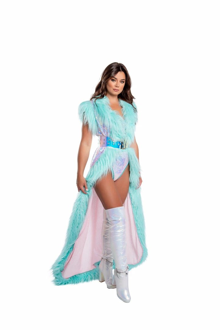 J-Valentine, Inc OUTERWEAR CH308 - Fur Trimmed Holographic Sequin Mesh Duster 6 J-Valentine, Inc OUTERWEAR CH308 - Fur Trimmed Holographic Sequin Mesh Duster