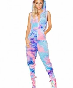 J-Valentine Catalog ONE PIECES FF186 - Tie Dye Velvet Zipper Front Jumpsuit