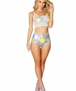 J Valentine BOTTOMS FF753 - Holo Daisy High-Waist Shorts