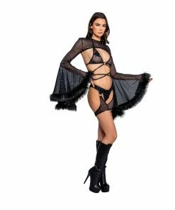 J-Valentine, Inc FR142 - Holographic Dot Faux Fur Trimmed Bell Sleeve Shrug TOPS