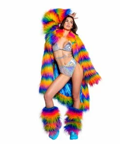 J-Valentine, Inc OUTERWEAR FR154 - Rainbow Attitude Fur Coat