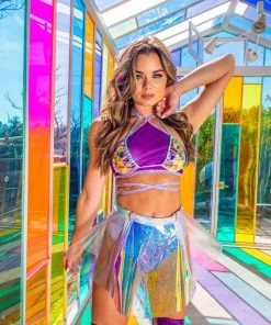 J-Valentine, Inc TOPS FS114 - Holo Vinyl Choker Triangle Top